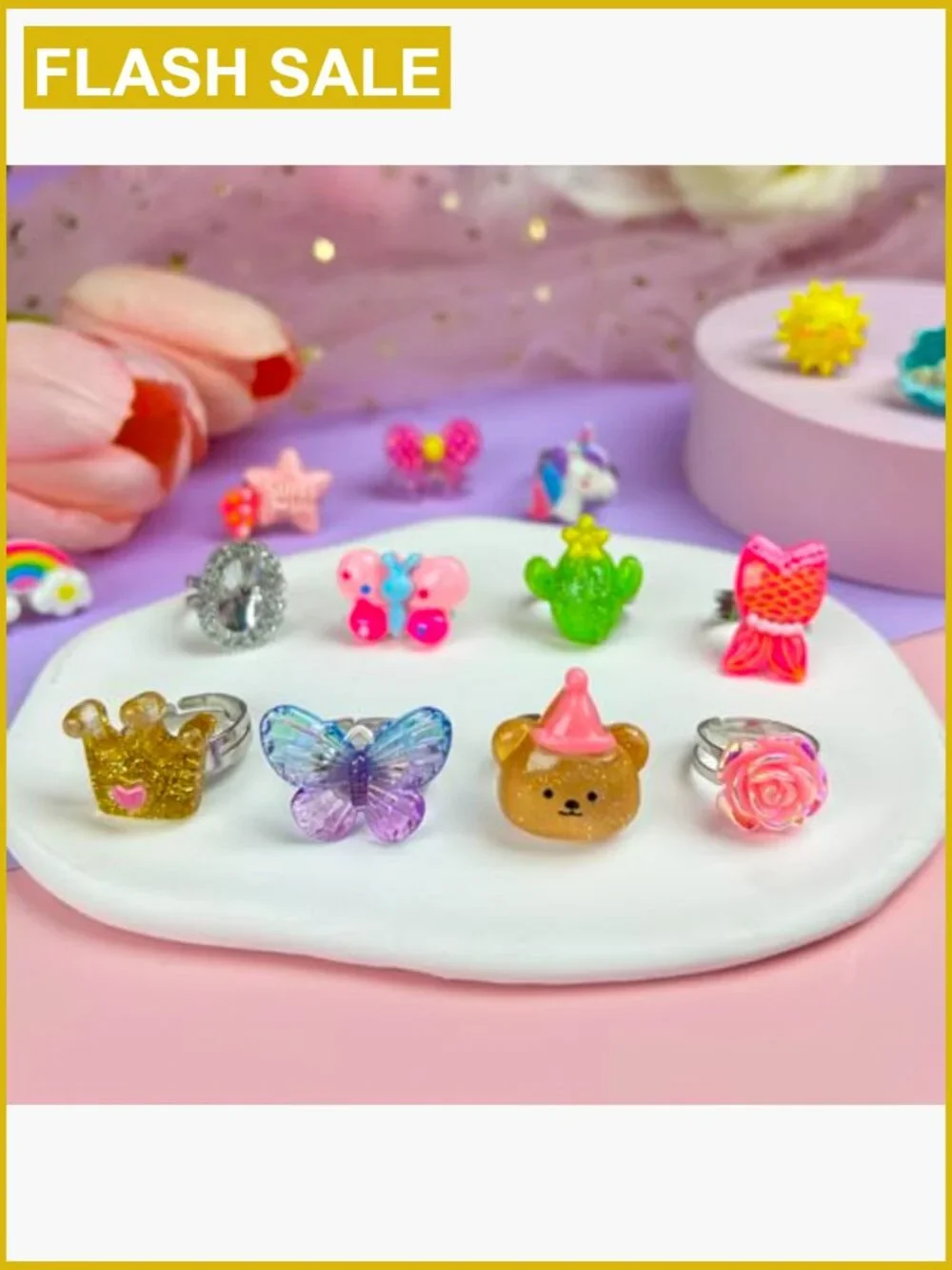 28pcs Little Girl Rings Princess Pretend Play Jewelry Set Adjustable